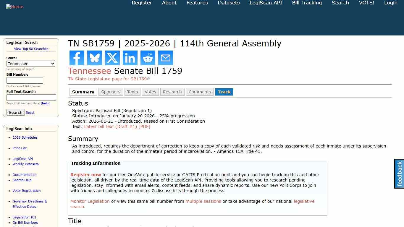 TN SB1759 2025-2026 114th General Assembly LegiScan